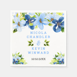 Blue and Navy Flowers with Foliage  Napkin