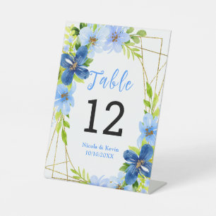 Blue and Navy Flowers with Foliage  Pedestal Sign