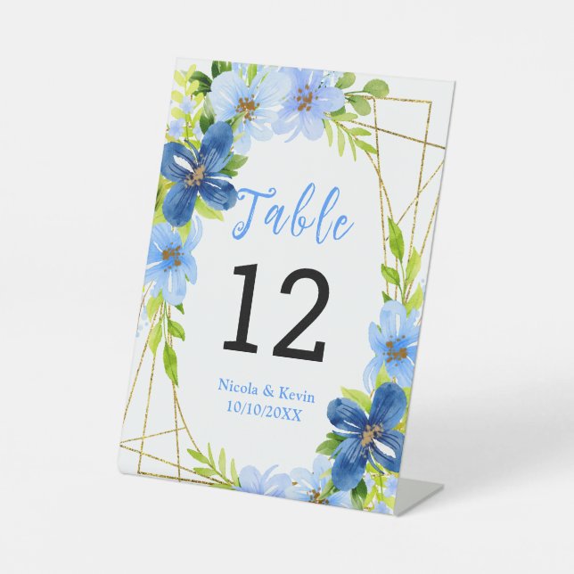 Blue and Navy Flowers with Foliage  Pedestal Sign (Front)