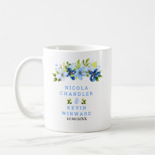 Blue and Navy Flowers with Foliage Wedding Coffee Mug