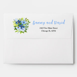 Blue and Navy Flowers with Foliage Wedding Envelope