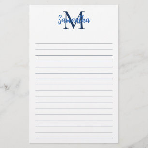 Blue and Navy Lined Minimalist Monogram Stationery