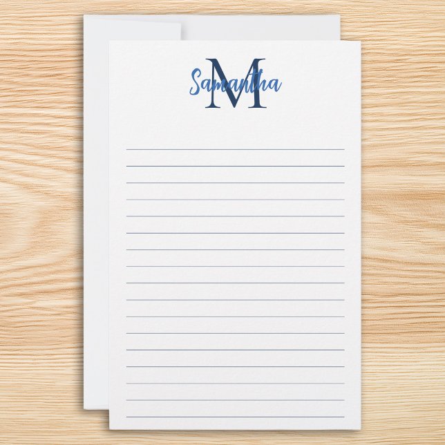 Blue and Navy Lined Minimalist Monogram Stationery (Blue and Navy Lined Minimalist Monogram Stationery)