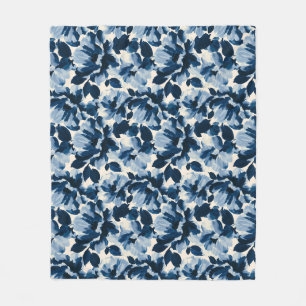 Blue and Navy painterly flower pattern Fleece Blanket
