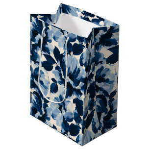Blue and Navy painterly flower pattern Medium Gift Bag