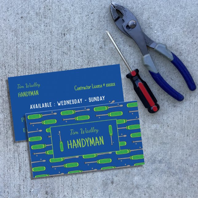 Blue and Neon Green Handyman Business Cards (Creator Uploaded)