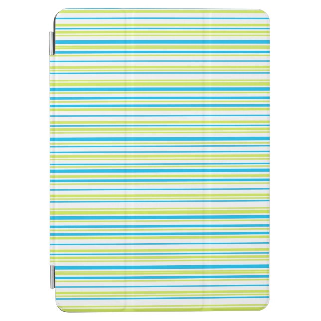 Blue and Neon Lime Green Elegant Stripes Pattern iPad Air Cover (Front)
