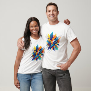 Blue and Orange Abstract Art T-Shirt – Modern Geom