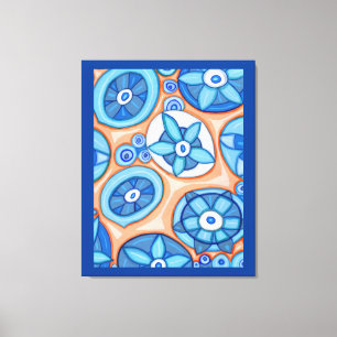 Blue and Orange Abstract Flowers Original painting Canvas Print