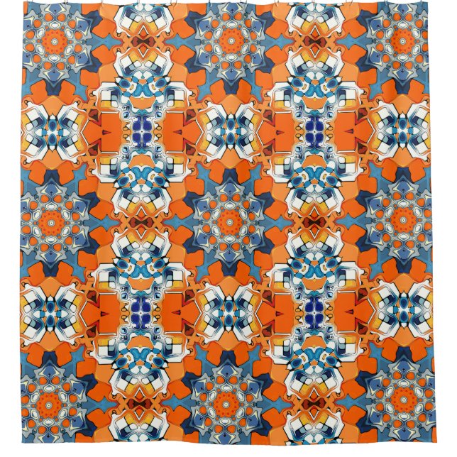Blue And Orange Abstract Shower Curtain (Front)