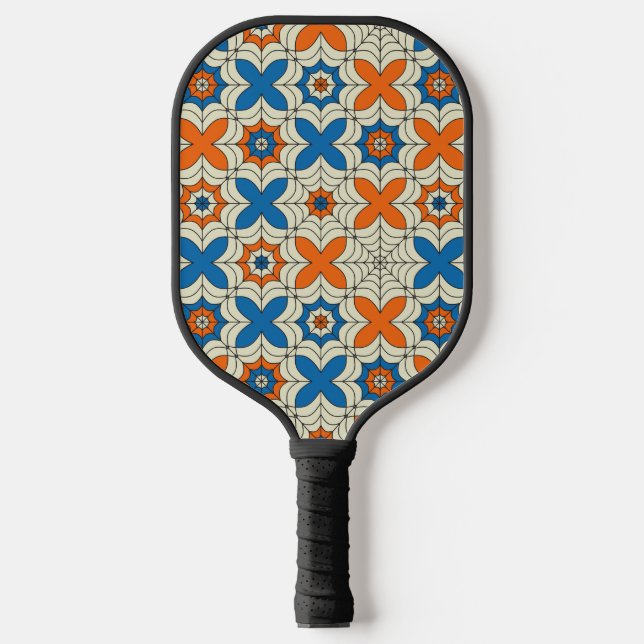 Blue and Orange Abstract Spider Web Design Pickleball Paddle (Front)