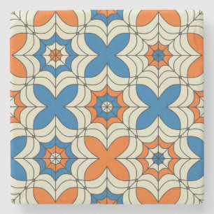 Blue and Orange Abstract Spider Web Design Stone Coaster
