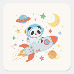 blue-and-orange Astronaut Panda Square Sticker
