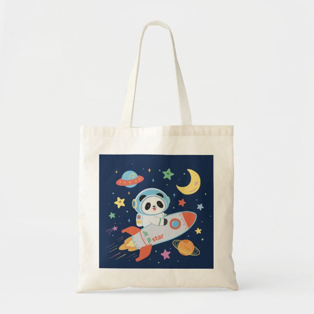 blue-and-orange Astronaut Panda  Tote Bag (Front)