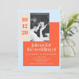 Blue and Orange Bold Modern Photo Wedding Invitation