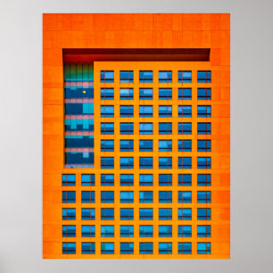 Blue and orange building poster