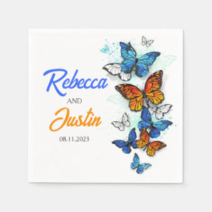 Blue and Orange butterflies Modern Boho Napkins