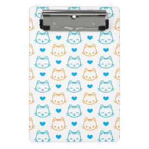 Blue and Orange Cat Faces Pattern Mini Clipboard
