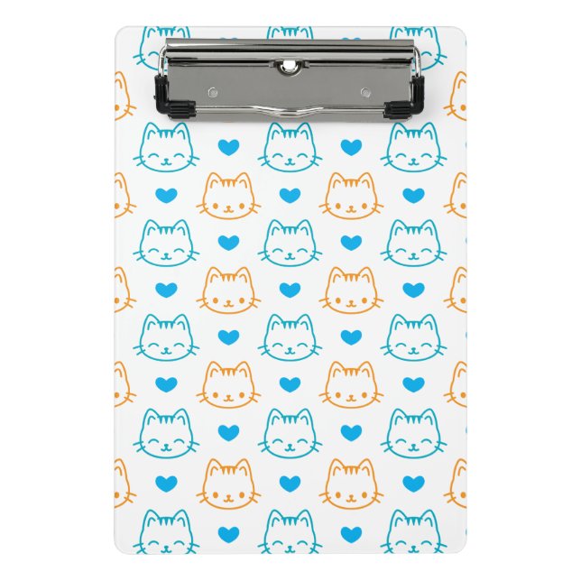 Blue and Orange Cat Faces Pattern Mini Clipboard (Front)