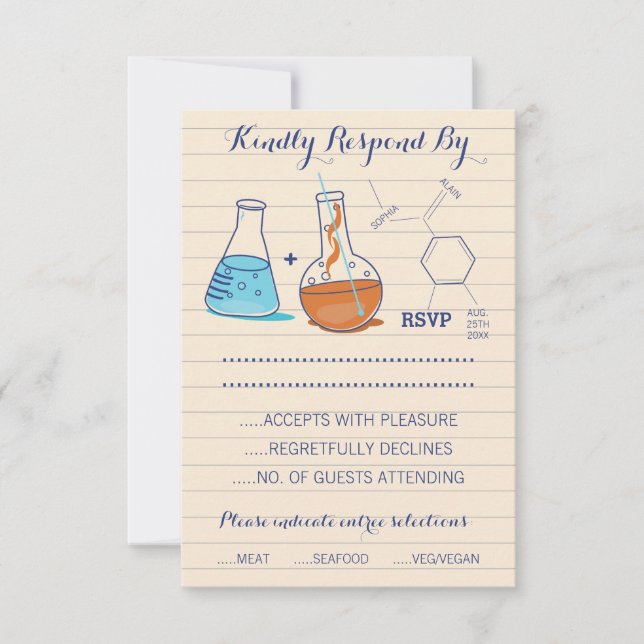 Blue and Orange Chemistry Wedding Response Cards (Front)