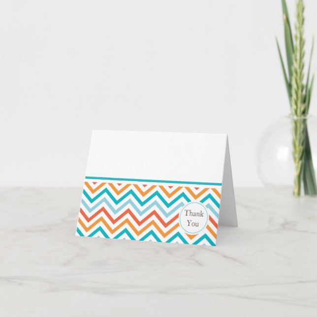 Blue and Orange Chevron Thank You Card (Front)