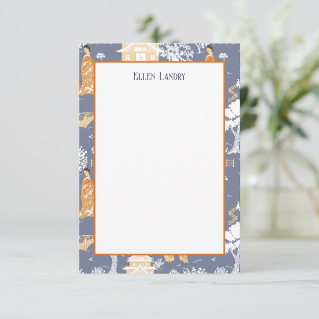 Blue and Orange Chinoiserie Pagodas Thank You Card (Standing Front)