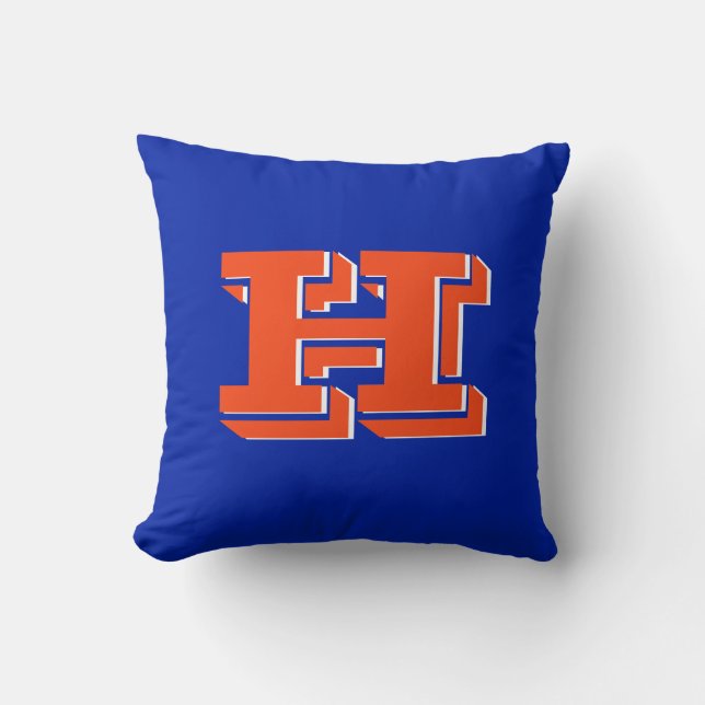 Blue and Orange Collegiate Color Style Monogram Cushion (Front)