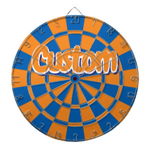 Blue and Orange Colour White Outlined Custom Text Dartboard