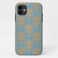 Blue and Orange Damask Pattern