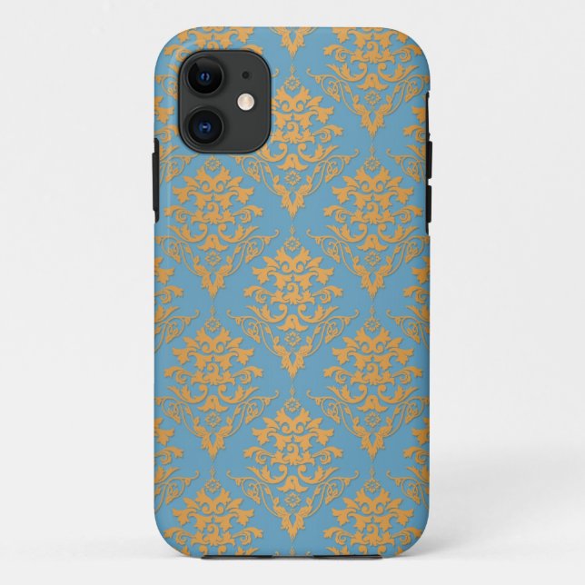 Blue and Orange Damask Pattern Case-Mate iPhone Case (Back)