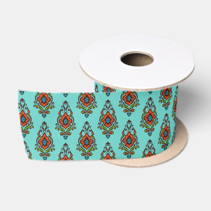 Blue and orange Damask pattern ribbon 2 yards Satin Ribbon