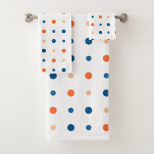 blue and orange Dots Bath Towel Set