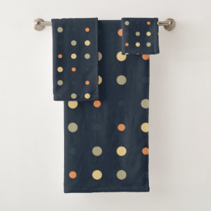 blue and orange Dots Bath Towel Set