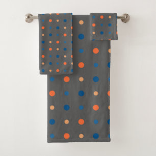 blue and orange Dots Bath Towel Set