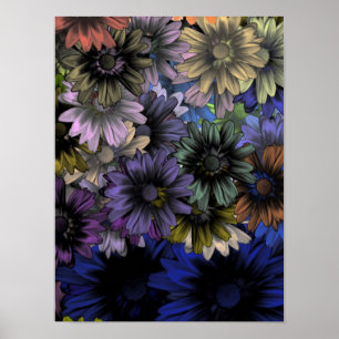 Blue and orange floral pattern poster
