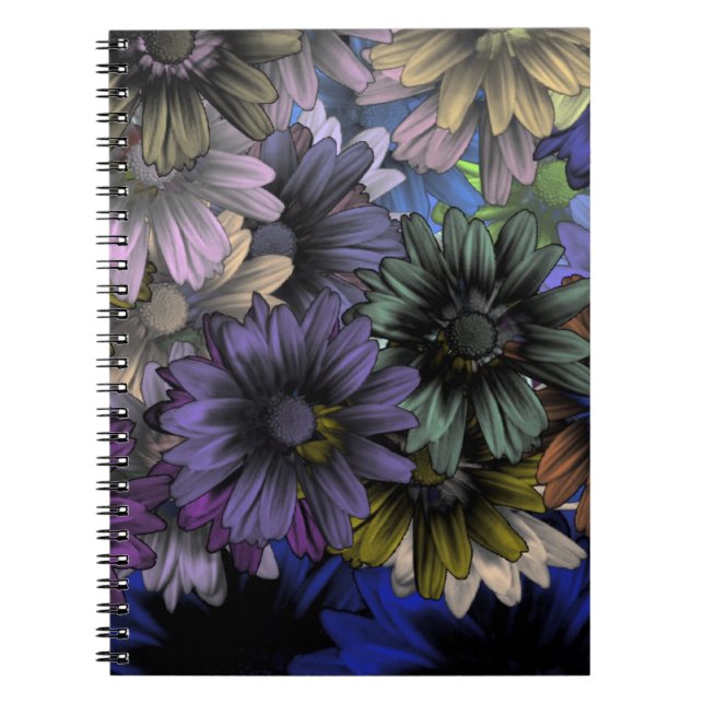 Blue and orange floral pattern spiral notebook (Front)