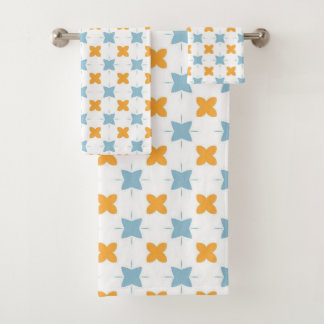 Blue and orange floral tile pattern bath towel set