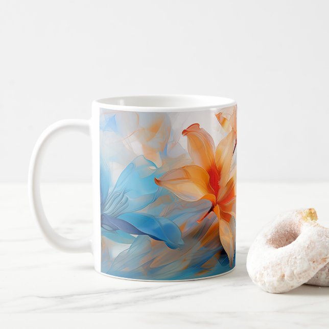 Blue and orange flower Mug (With Donut)