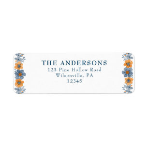 Blue and Orange Flower Small Return Address Labels