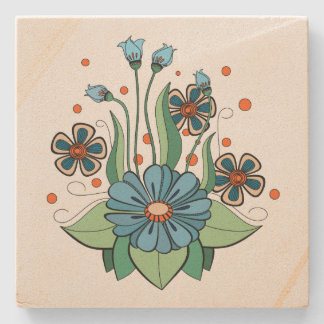Blue and Orange Flower Stone Coaster