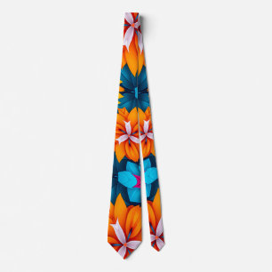 Blue and Orange Flowers Pattern Tie
