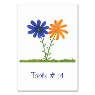 Blue and Orange Flowers Table Number table cards
