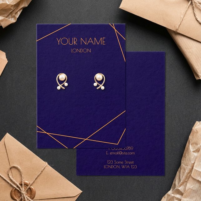 Blue and orange geometric earring (Blue and orange geometric earring display card.)