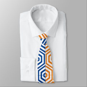 Blue and Orange Geometric Hexagons Unique Neck Tie