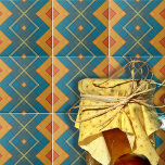 Blue And Orange Geometric Mosaic Chequered Pattern Tile<br><div class="desc">Modern abstract decorative tile design featuring a geometric pattern in shades of blue and orange.</div>