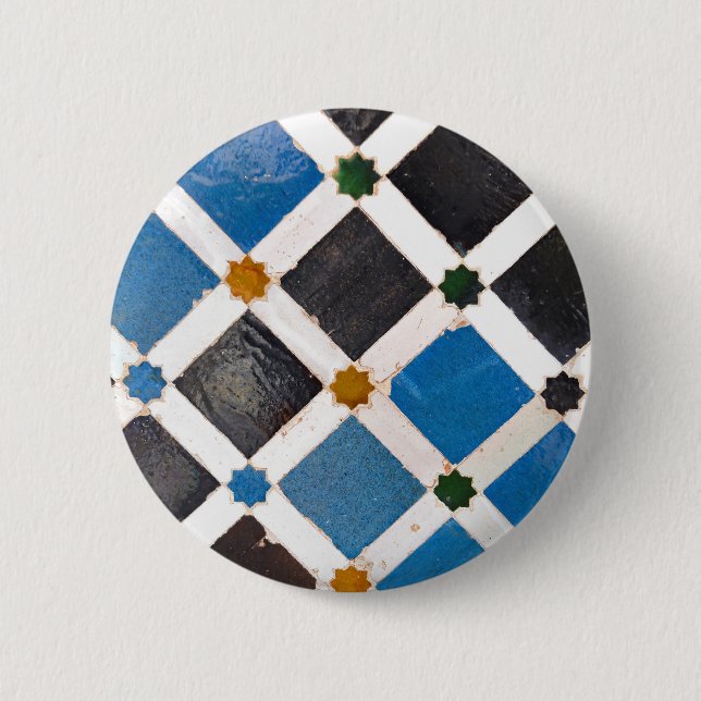 Blue and Orange Geometric Pattern Button (Front)