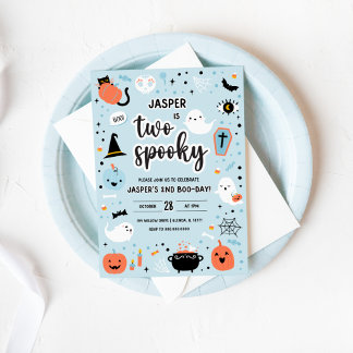 Blue and Orange Halloween 2nd Birthday Invitation