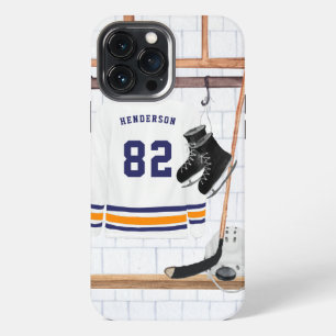 Blue and Orange Ice Hockey Monogram Jersey iPhone 13 Pro Max Case