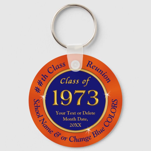 Blue and Orange, Inexpensive, Class Reunion Favour Key Ring (Front)