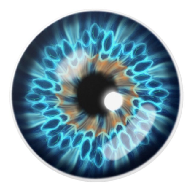 Blue and orange iris eyeball ceramic knob (Front)